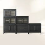 Rowan Modular Wall Unit Storage System Wood Tall Display Cabinet with Reeded Glass Doors