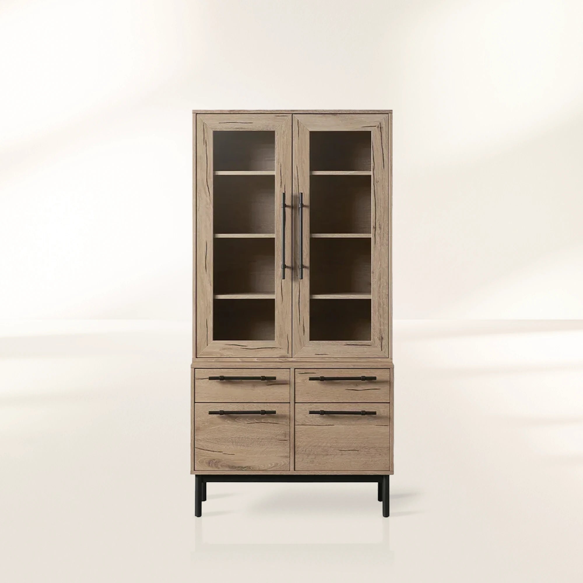 Sullivan Glass-Door Display Tall Cabinets Office File Cabinet Bookcase Wood Sideboard
