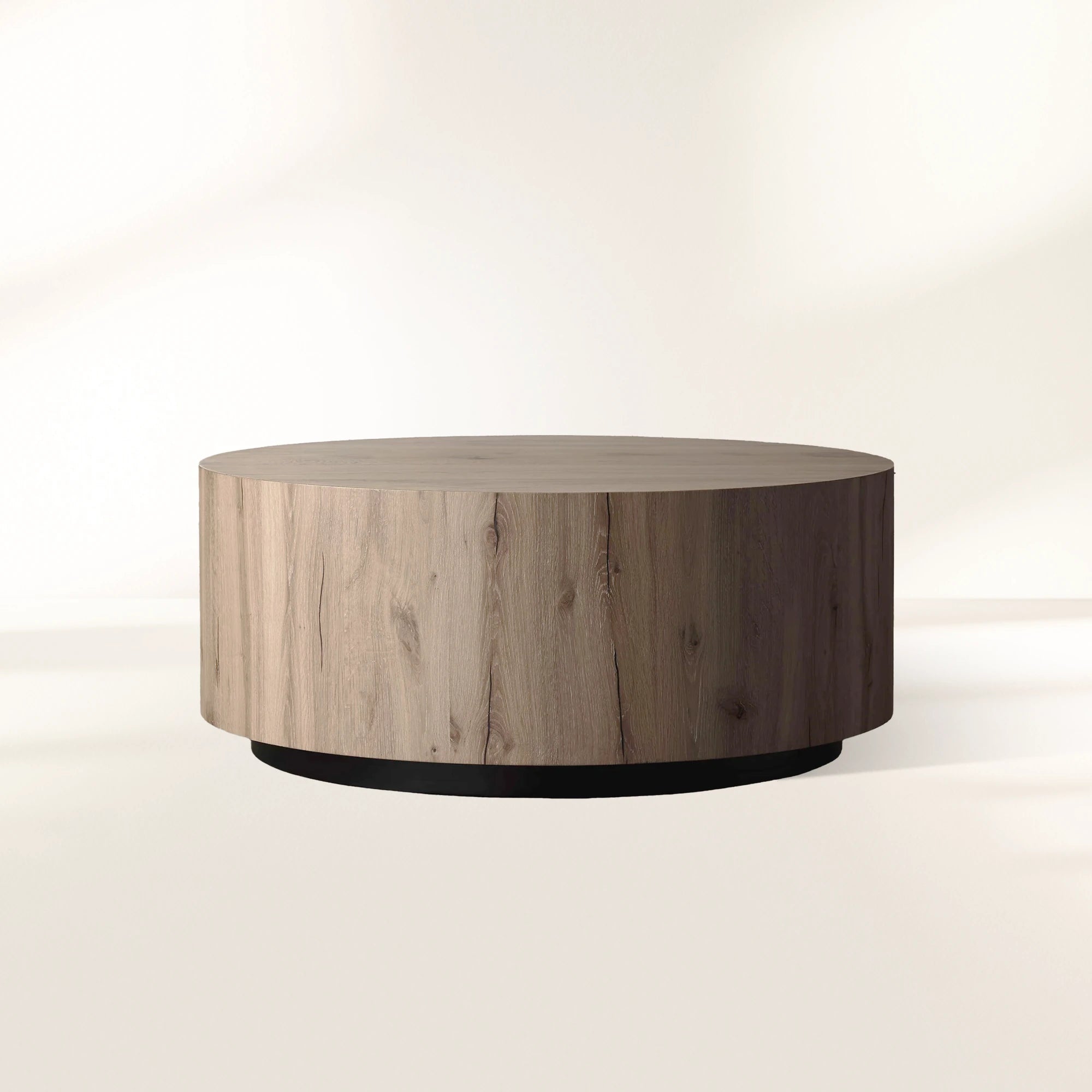 Sullivan Round Plinth Coffee Table Wood Oak Sofa Center Tea Table