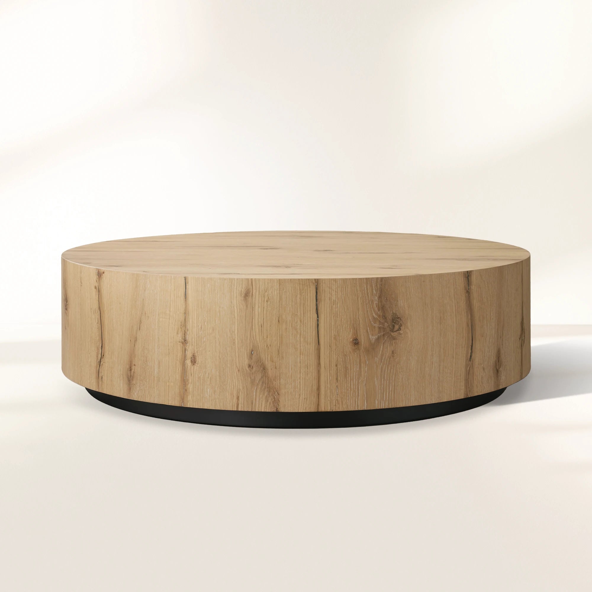 Sullivan Round Plinth Coffee Table Wood Oak Sofa Center Tea Table