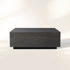 Sullivan Square Oak Coffee Table with Black Wooden Plinth Living Room Center Tea Table Cocktail Table