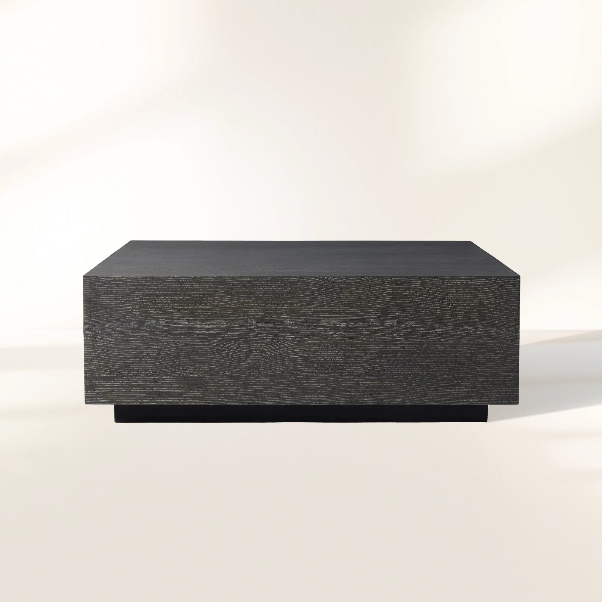 Sullivan Square Oak Coffee Table with Black Wooden Plinth Living Room Center Tea Table Cocktail Table