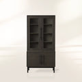 Sullivan Oak Wood Tall Display Cabinet Black Rustic Sideboard Bookcase