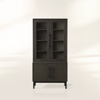 Sullivan Oak Wood Tall Display Cabinet Black Rustic Sideboard Bookcase