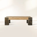 Telluride Rectangle Coffee Table with Solid Oak Veneers & Steel Cocktail Table Living Room Center Tea Table