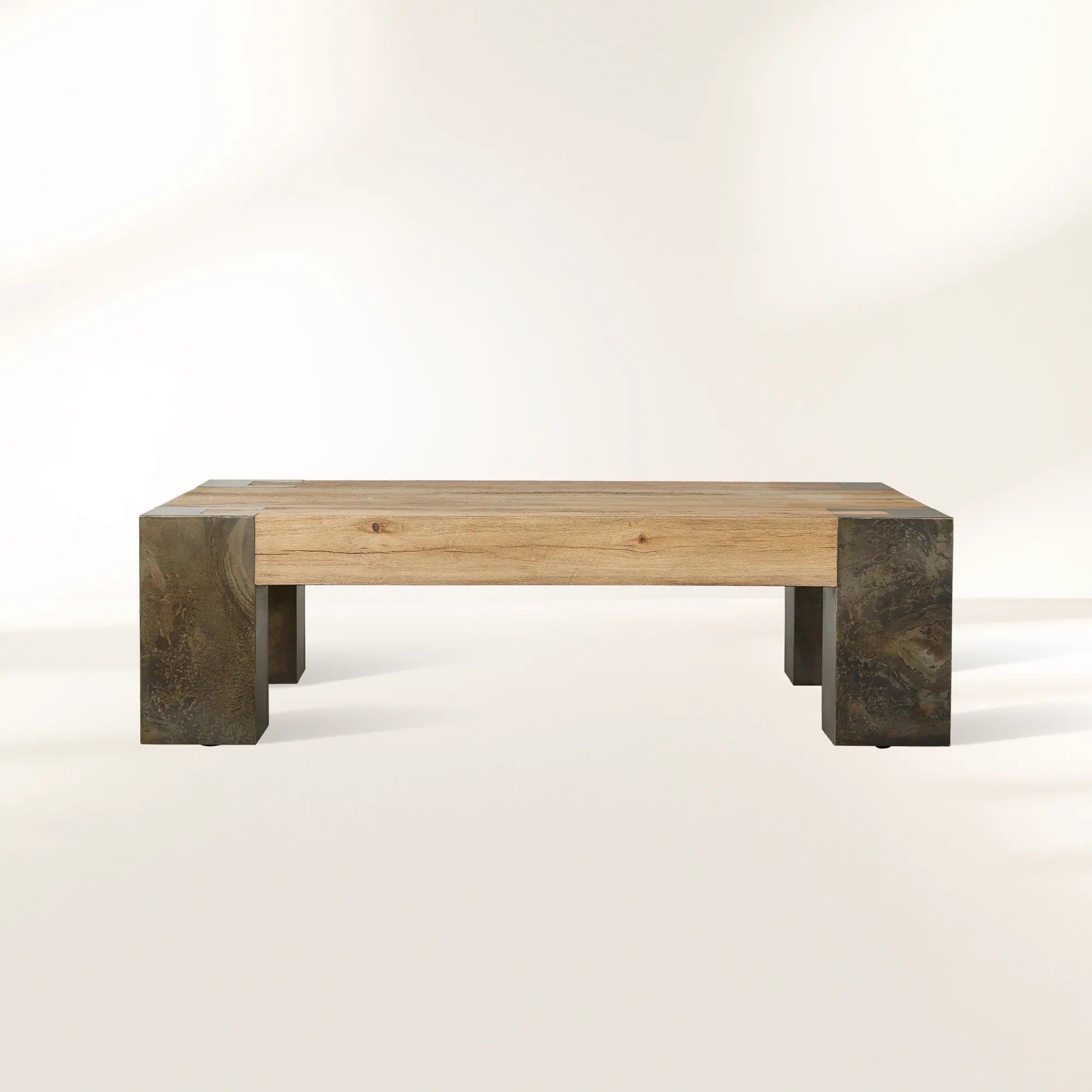 Telluride Rectangle Coffee Table with Solid Oak Veneers & Steel Cocktail Table Living Room Center Tea Table