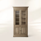 Tuscany Wood Tall Display Storage Cabinet Glass Door Bookcases File Cabinets Vintage Dining Sideboards