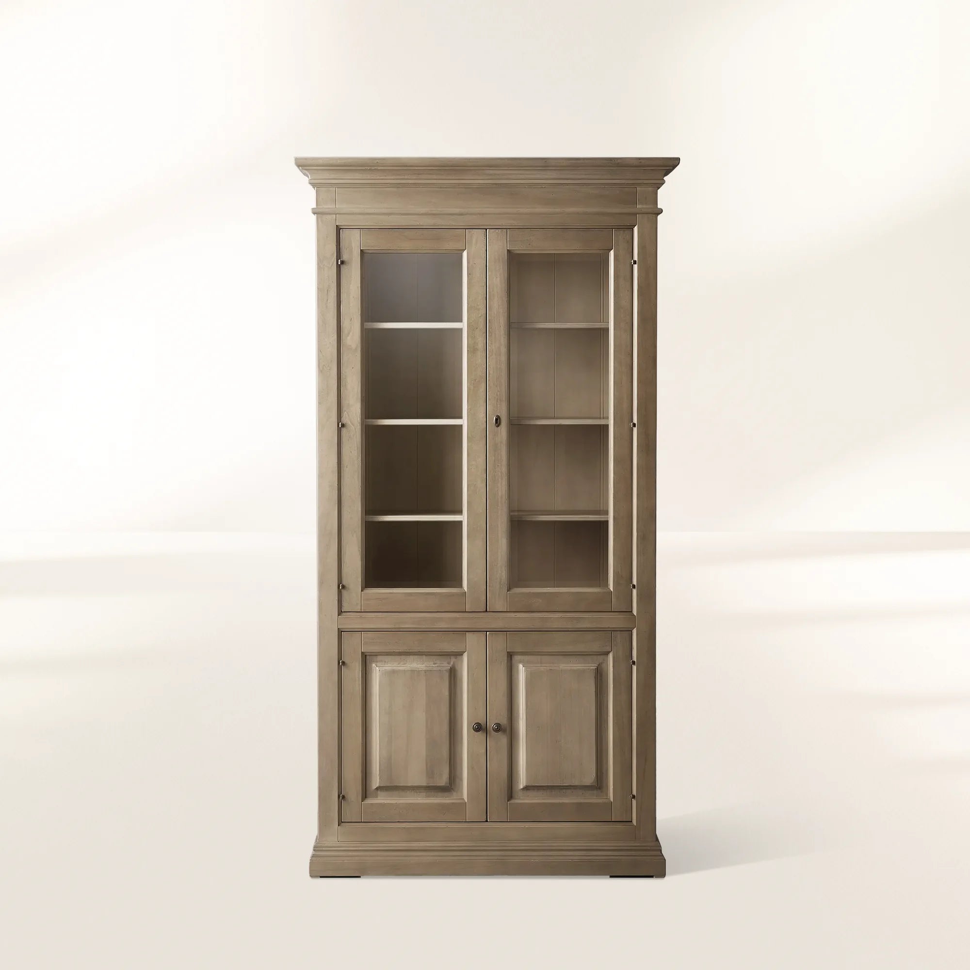 Tuscany Wood Tall Display Storage Cabinet Glass Door Bookcases File Cabinets Vintage Dining Sideboards