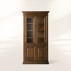 Tuscany Wood Tall Display Storage Cabinet Glass Door Bookcases File Cabinets Vintage Dining Sideboards