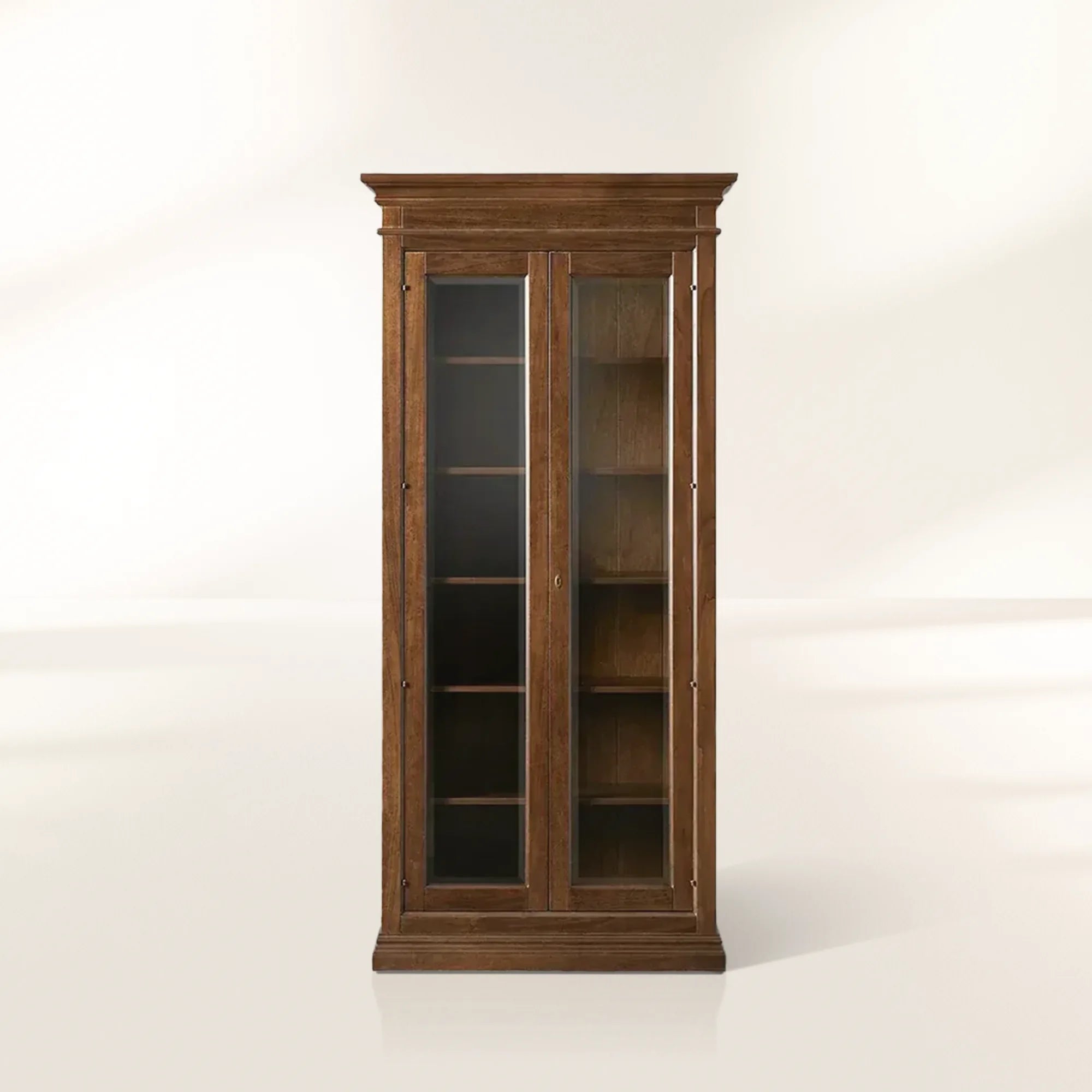 Tuscany Glass Door Tall Display Cabinets Antiqued Wood Bookcases File Cabinets