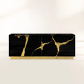 Luxury Black Gold Sideboard Cabinet with Sculptural Cracked Design