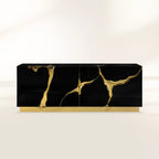 Luxury Black Gold Sideboard Cabinet with Sculptural Cracked Design