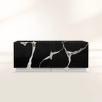 Luxury Black Gold Sideboard Cabinet with Sculptural Cracked Design