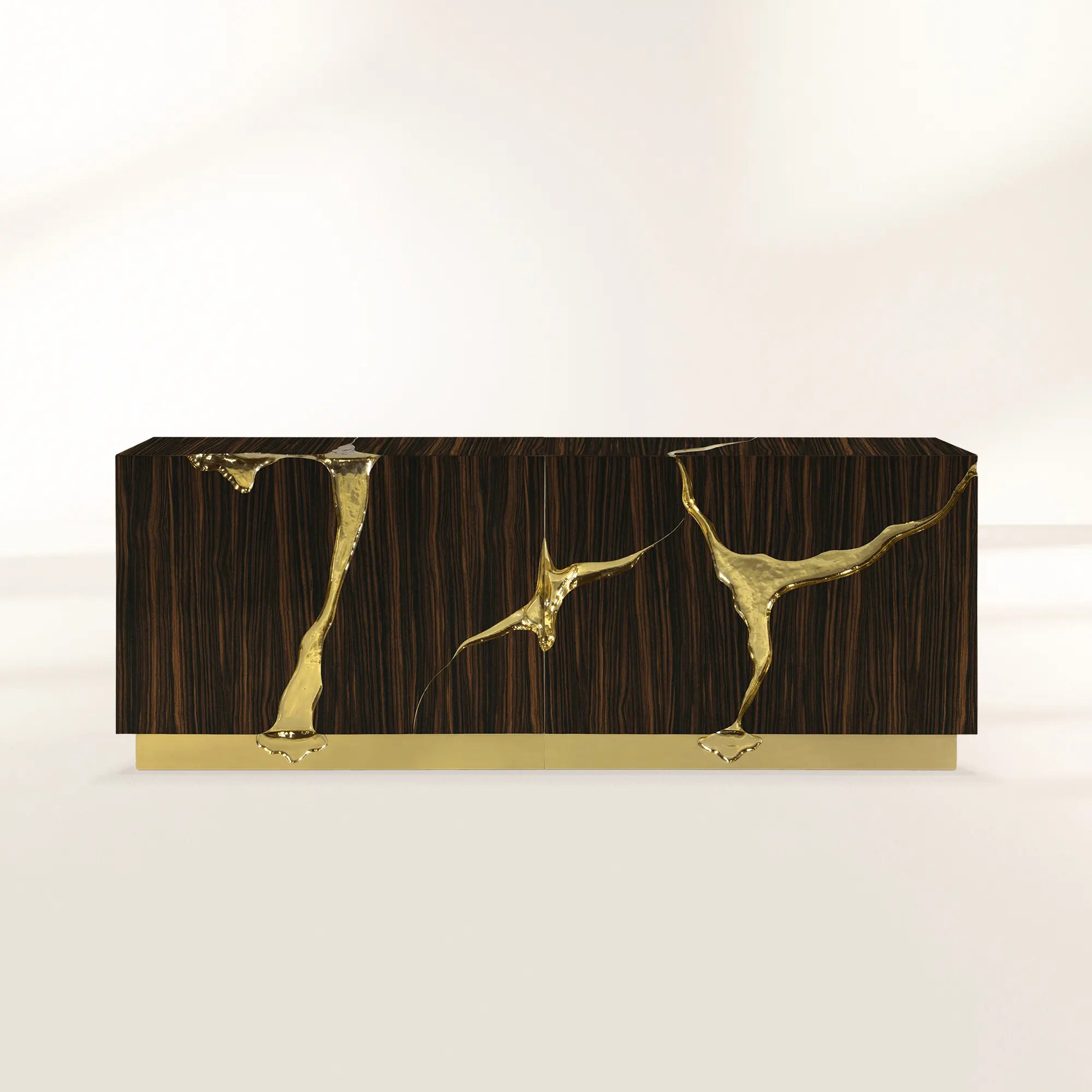Luxury Black Gold Sideboard Cabinet with Sculptural Cracked Design