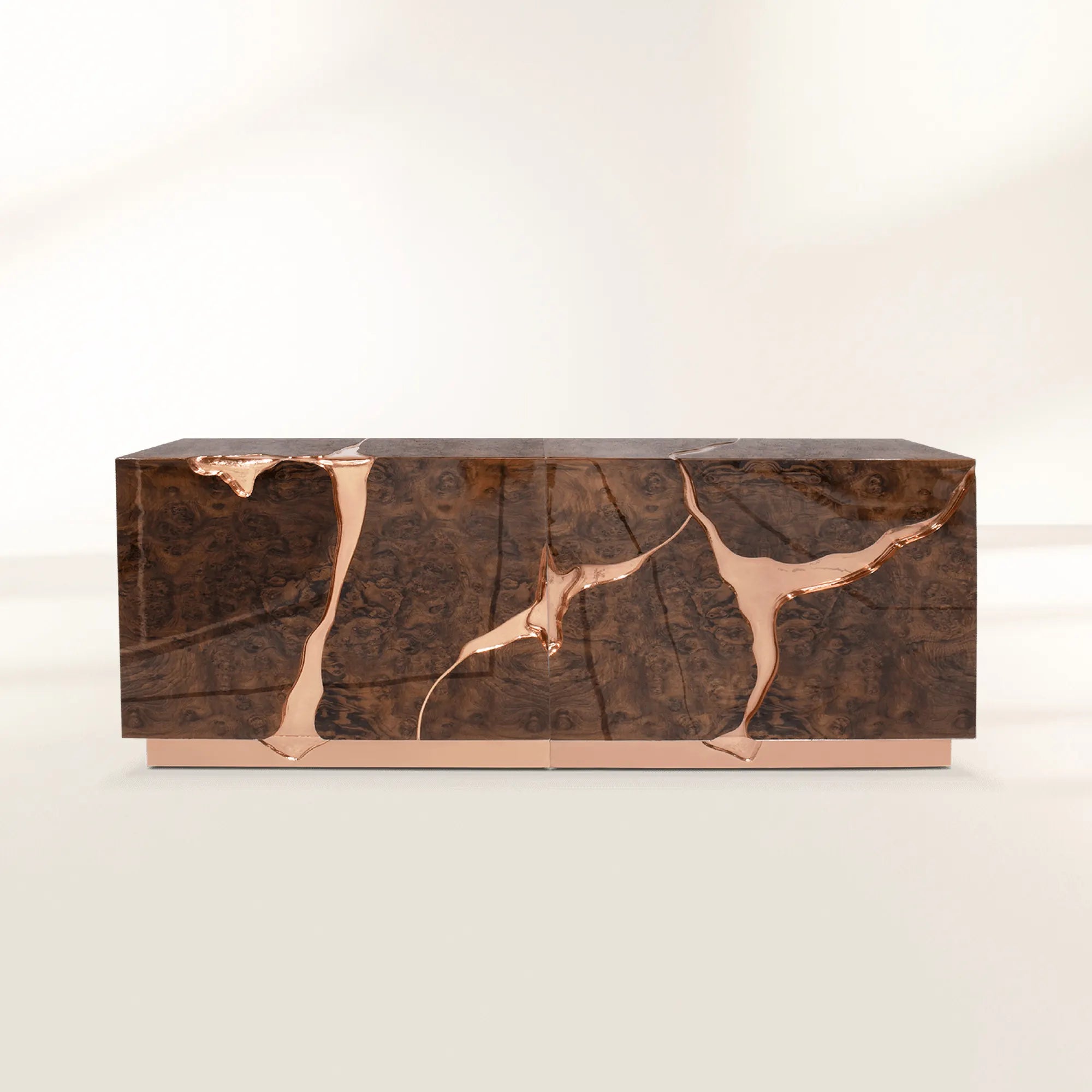 Luxury Black Gold Sideboard Cabinet with Sculptural Cracked Design