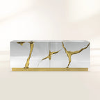 Luxury Black Gold Sideboard Cabinet with Sculptural Cracked Design