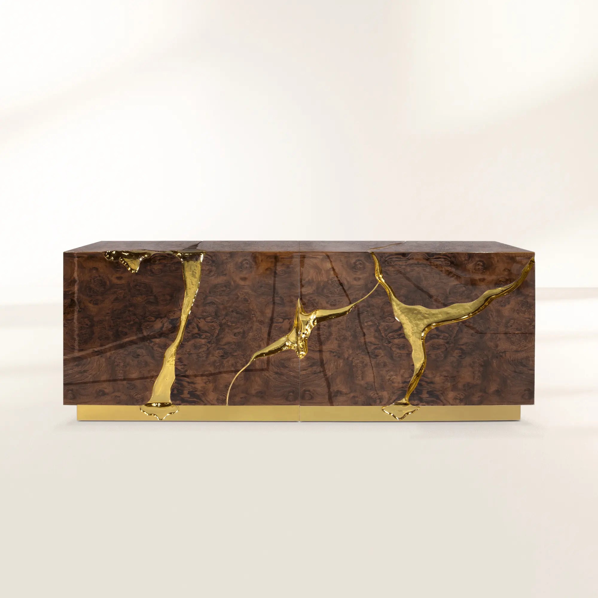 Luxury Black Gold Sideboard Cabinet with Sculptural Cracked Design