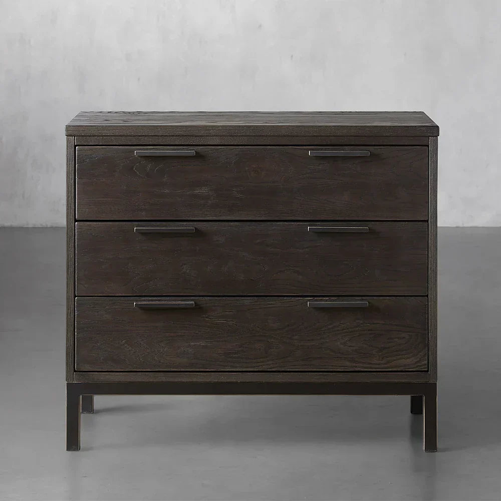 Palmer Large Nightstand with Oak Wood Nightside Table Bedroom 3-Drawer Cabinet