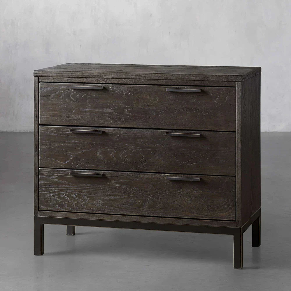 Palmer Large Nightstand with Oak Wood Nightside Table Bedroom 3-Drawer Cabinet
