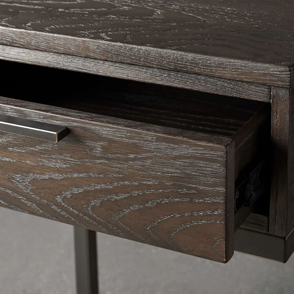 Palmer Wood Storage Nightstand Sleek Iron Frame One-Drawer Cabinet Nightside Table