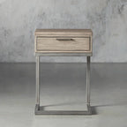 Palmer Wood Storage Nightstand Sleek Iron Frame One-Drawer Cabinet Nightside Table