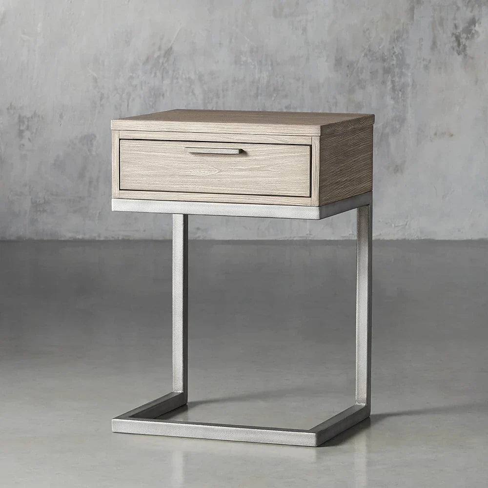 Palmer Wood Storage Nightstand Sleek Iron Frame One-Drawer Cabinet Nightside Table