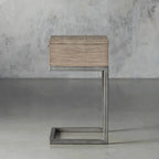 Palmer Wood Storage Nightstand Sleek Iron Frame One-Drawer Cabinet Nightside Table