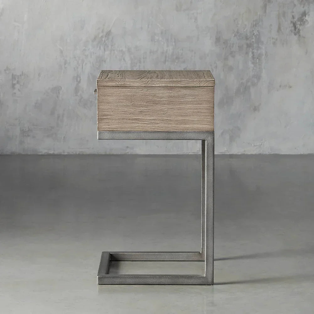 Palmer Wood Storage Nightstand Sleek Iron Frame One-Drawer Cabinet Nightside Table