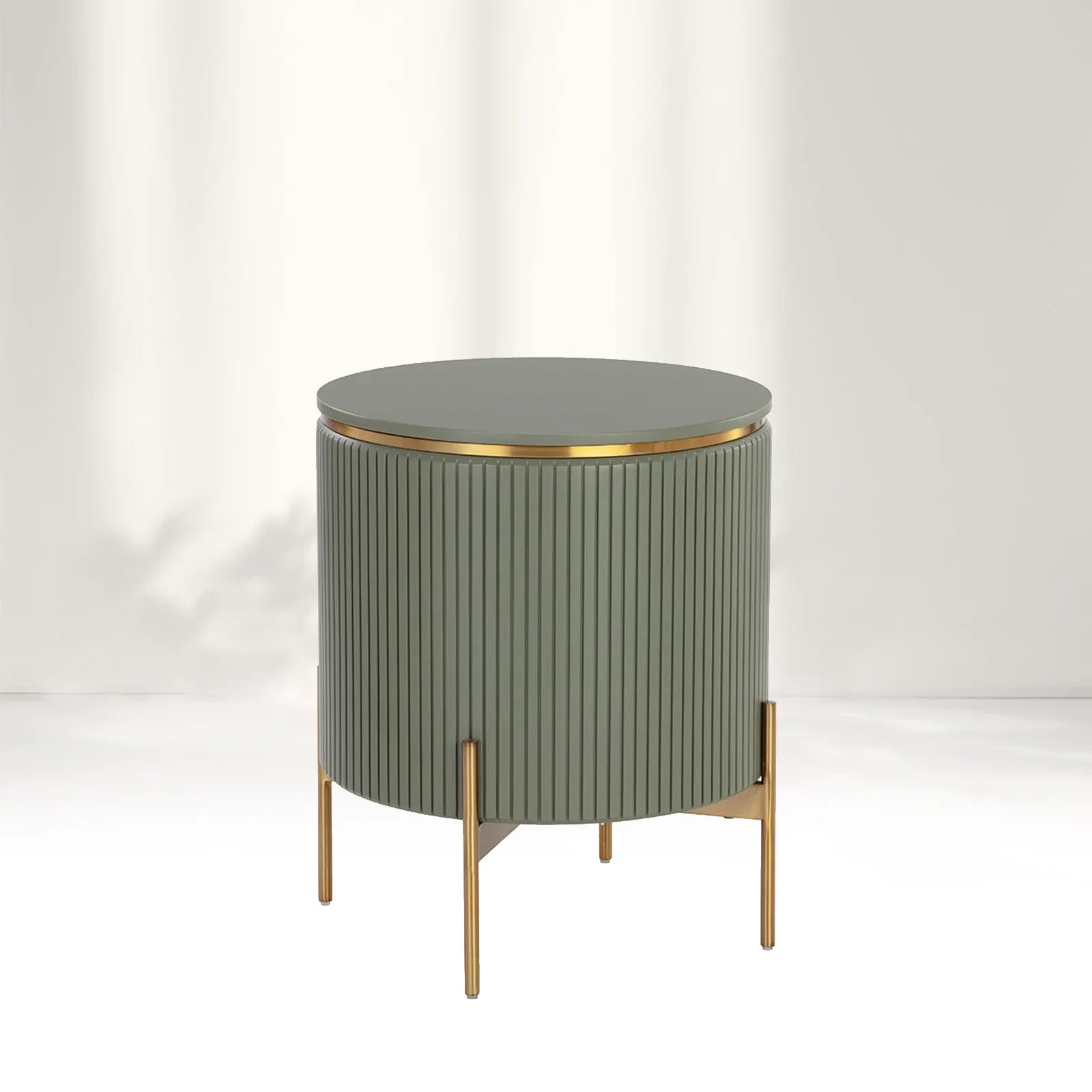 Panoso Holz-Nachttisch mit goldenem Stahlgestell, luxuriöser Nachttisch