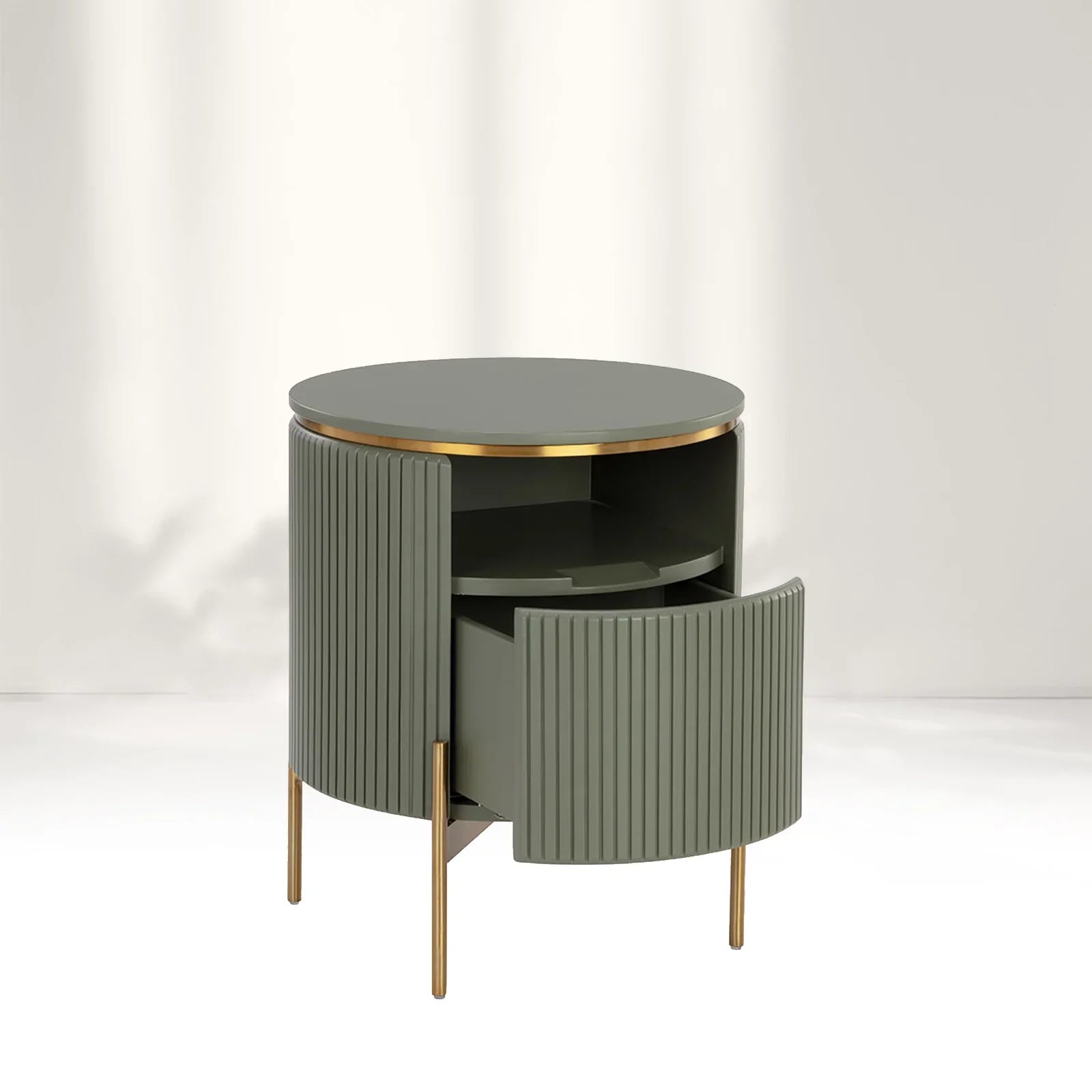 Panoso Holz-Nachttisch mit goldenem Stahlgestell, luxuriöser Nachttisch