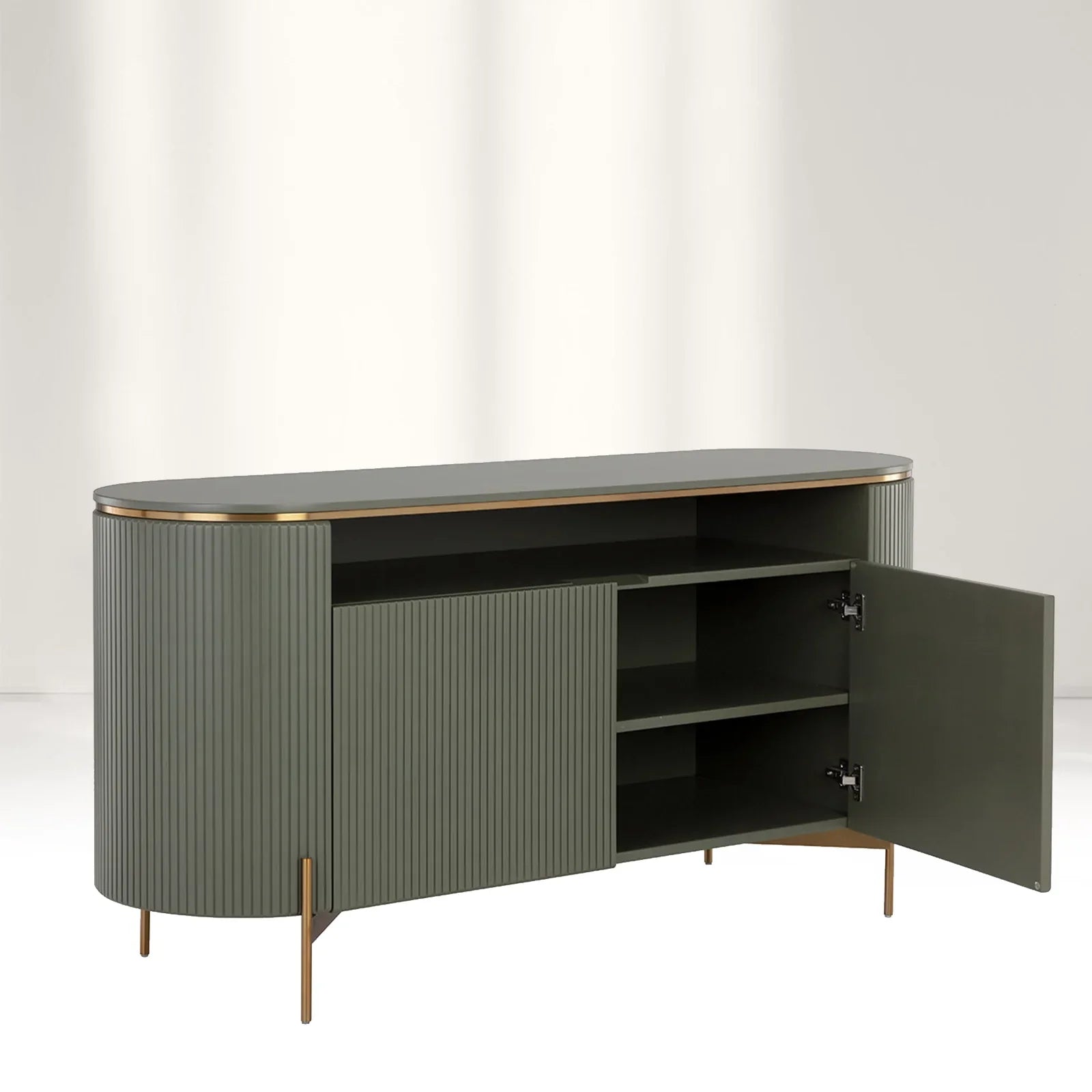 Panoso Luxury Buffet Sideboard Curved Entryway Cabinet With Gold Stainless Steel Legs