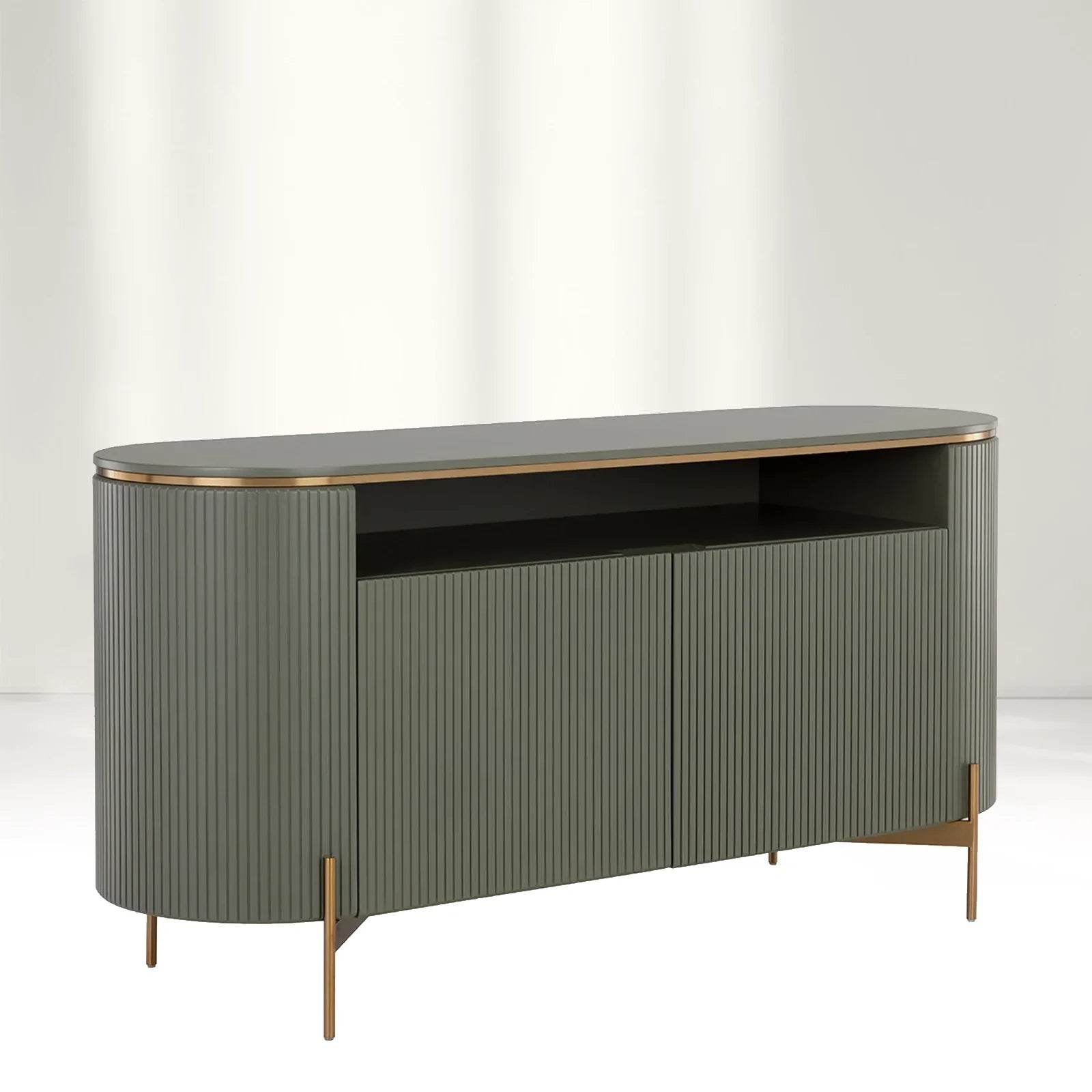 Panoso Luxury Buffet Sideboard Curved Entryway Cabinet With Gold Stainless Steel Legs