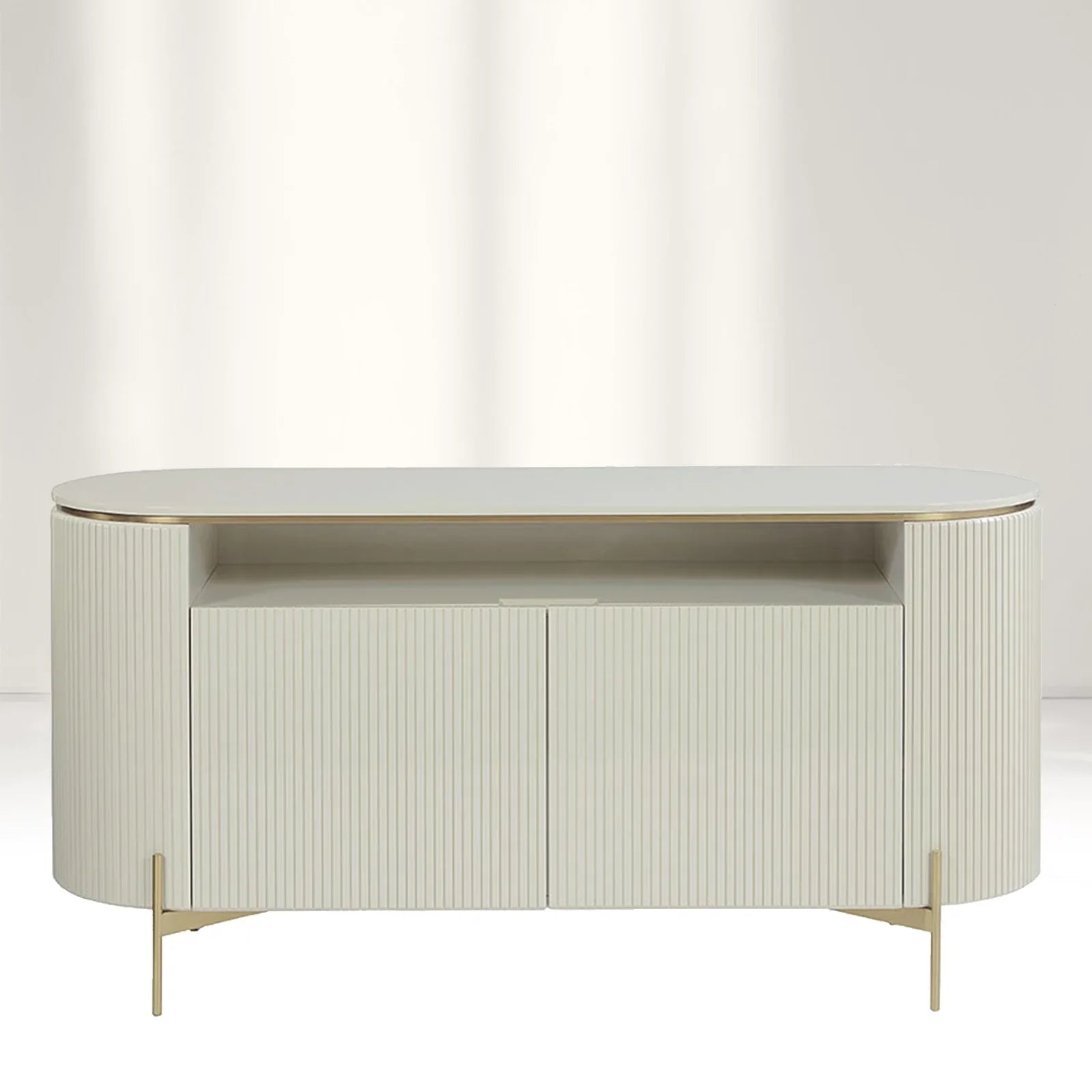 Panoso Luxury Buffet Sideboard Curved Entryway Cabinet With Gold Stainless Steel Legs