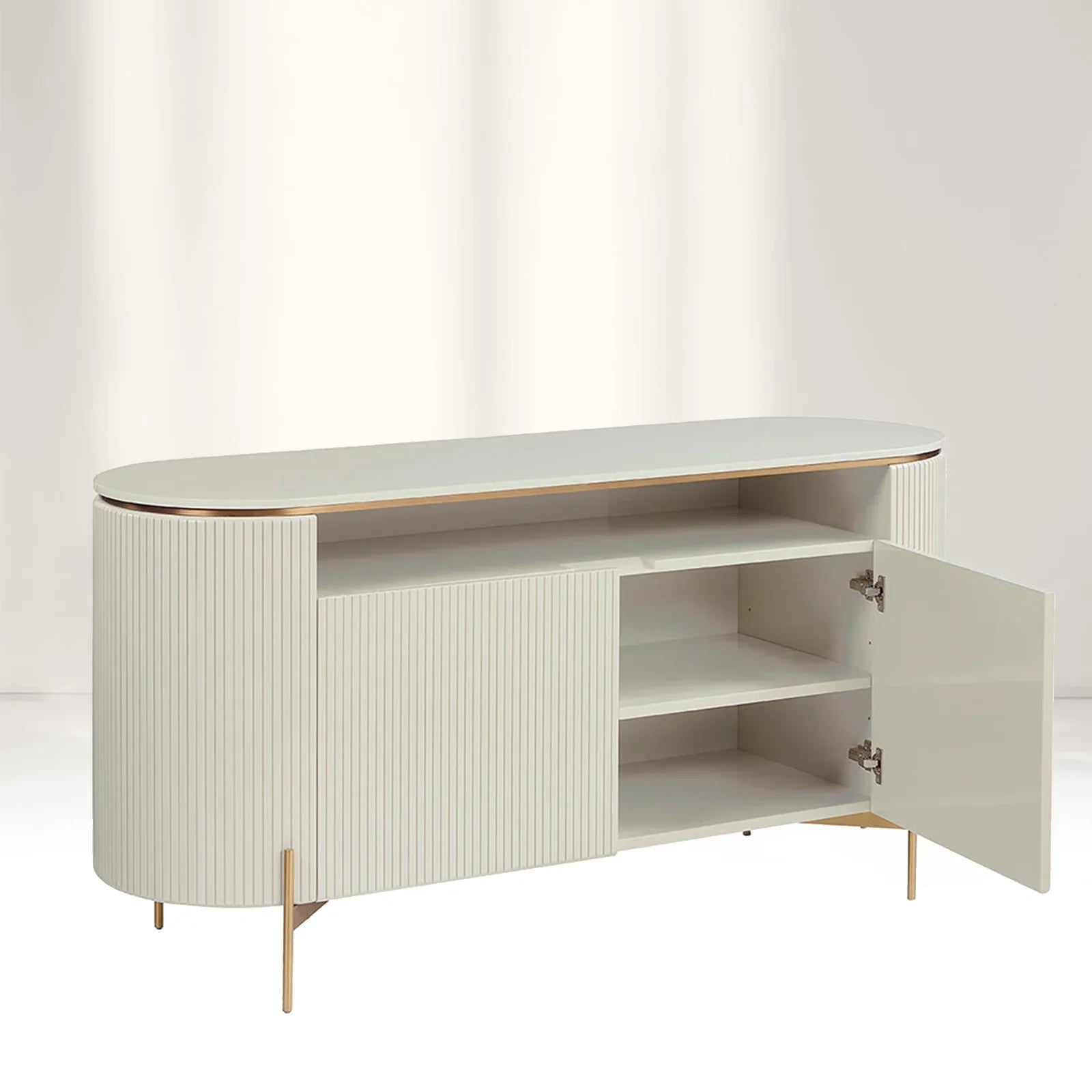 Panoso Luxury Buffet Sideboard Curved Entryway Cabinet With Gold Stainless Steel Legs