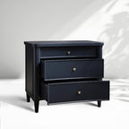 Henley Nightstand with Solid Mahogany Nightside Tables 3-Drawer Cabinet Brass Pulls