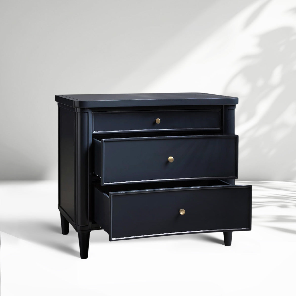 Henley Nightstand with Solid Mahogany Nightside Tables 3-Drawer Cabinet Brass Pulls