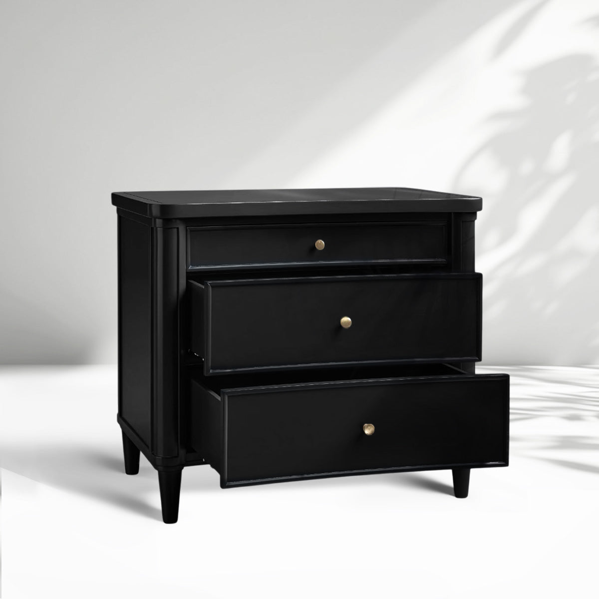 Henley Nightstand with Solid Mahogany Nightside Tables 3-Drawer Cabinet Brass Pulls