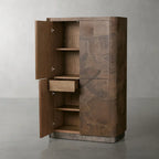 Polanco European ash burl Tall Cabinet Two Drawers Bookcase Living Dining Storage Side Cabinet
