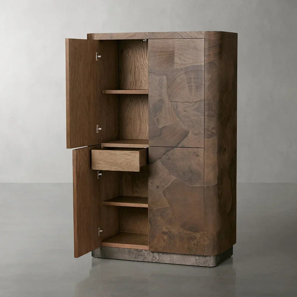 Polanco European ash burl Tall Cabinet Two Drawers Bookcase Living Dining Storage Side Cabinet