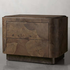 Polanco Wood Closed Nightstand with Mosaic Surface Steel Base TWO-Drawer Cabinet Nightside Table