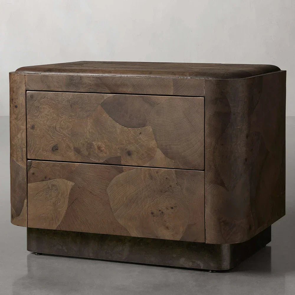 Polanco Wood Closed Nightstand with Mosaic Surface Steel Base TWO-Drawer Cabinet Nightside Table