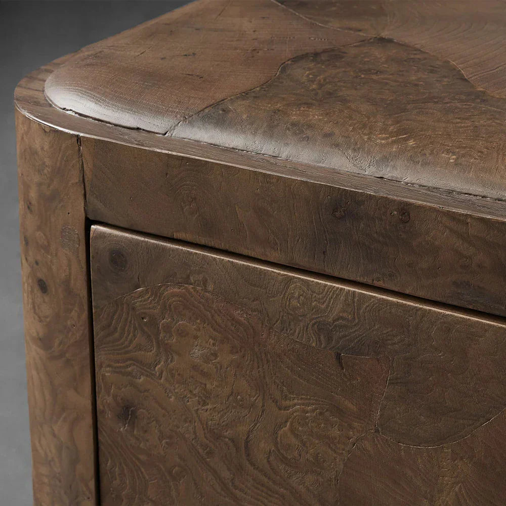 Polanco Wood Closed Nightstand with Mosaic Surface Steel Base TWO-Drawer Cabinet Nightside Table