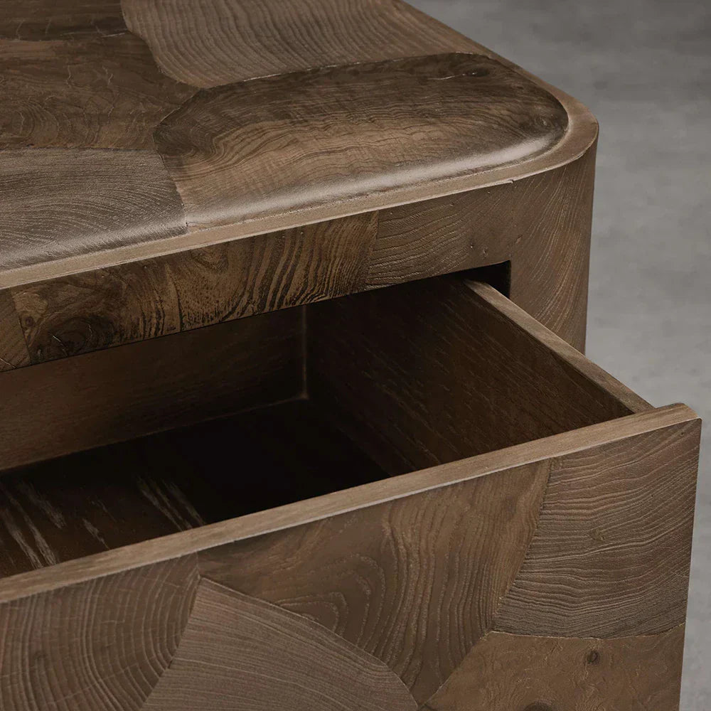 Polanco Wood Closed Nightstand with Mosaic Surface Steel Base TWO-Drawer Cabinet Nightside Table