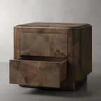 Polanco Wood Closed Nightstand with Mosaic Surface Steel Base TWO-Drawer Cabinet Nightside Table