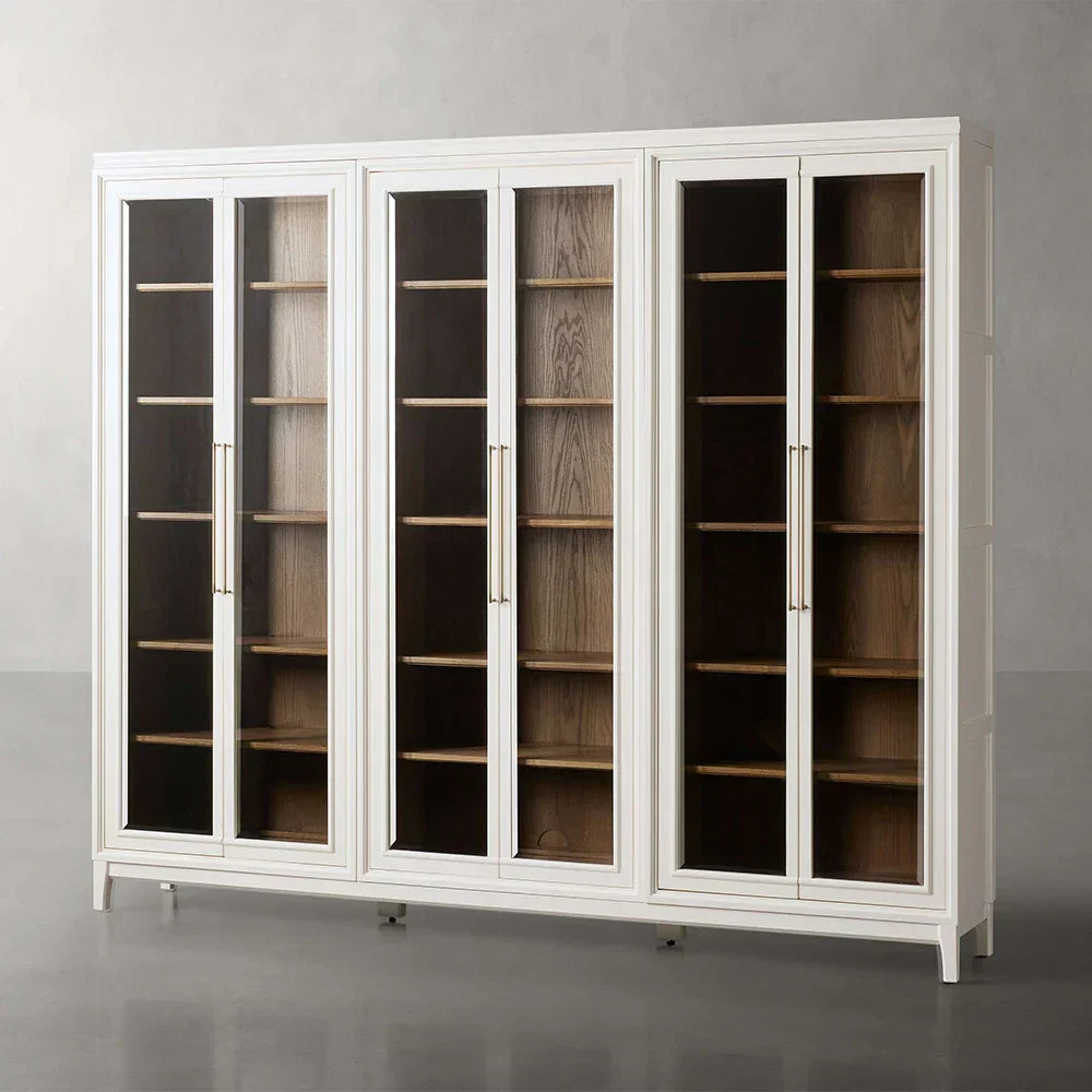 Rowan Modular Tall Clear Glass Display Cabinet Wood Storage Bookcase