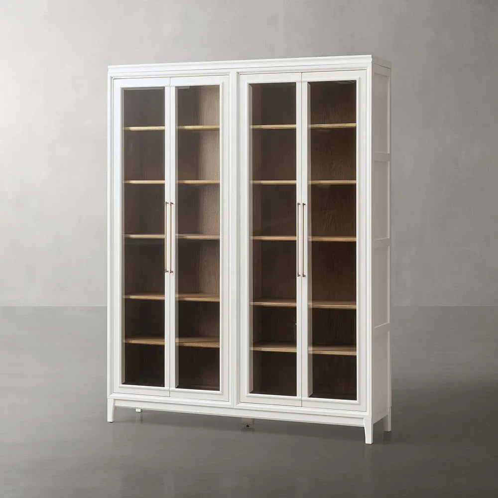Rowan Modular Tall Clear Glass Display Cabinet Wood Storage Bookcase