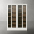 Rowan Reeded Glass Doors Tall Display Cabinet Ash Wood Office File Cabinet Bookcase