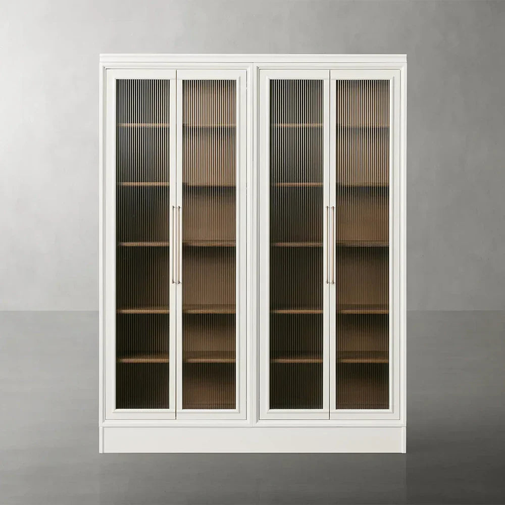 Rowan Reeded Glass Doors Tall Display Cabinet Ash Wood Office File Cabinet Bookcase
