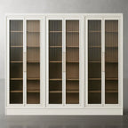 Rowan Reeded Glass Doors Tall Display Cabinet Ash Wood Office File Cabinet Bookcase