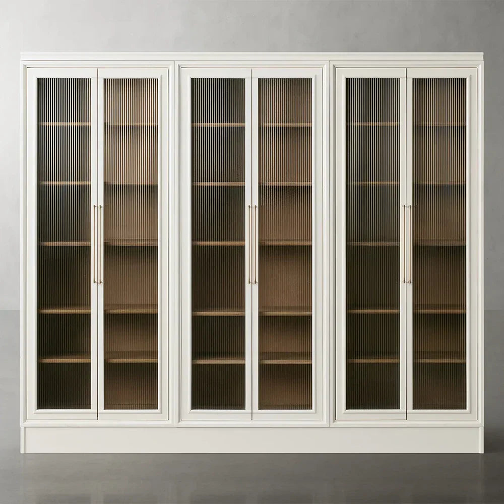 Rowan Reeded Glass Doors Tall Display Cabinet Ash Wood Office File Cabinet Bookcase